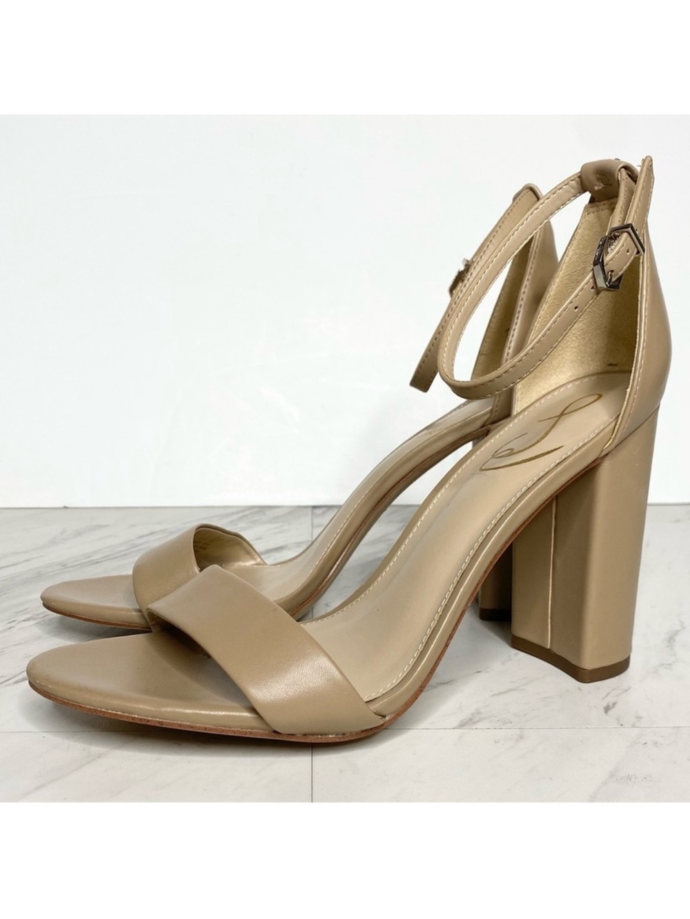 Sam Edelman Yaro Tan Leather Block Heel Sandal 9 1/2 M